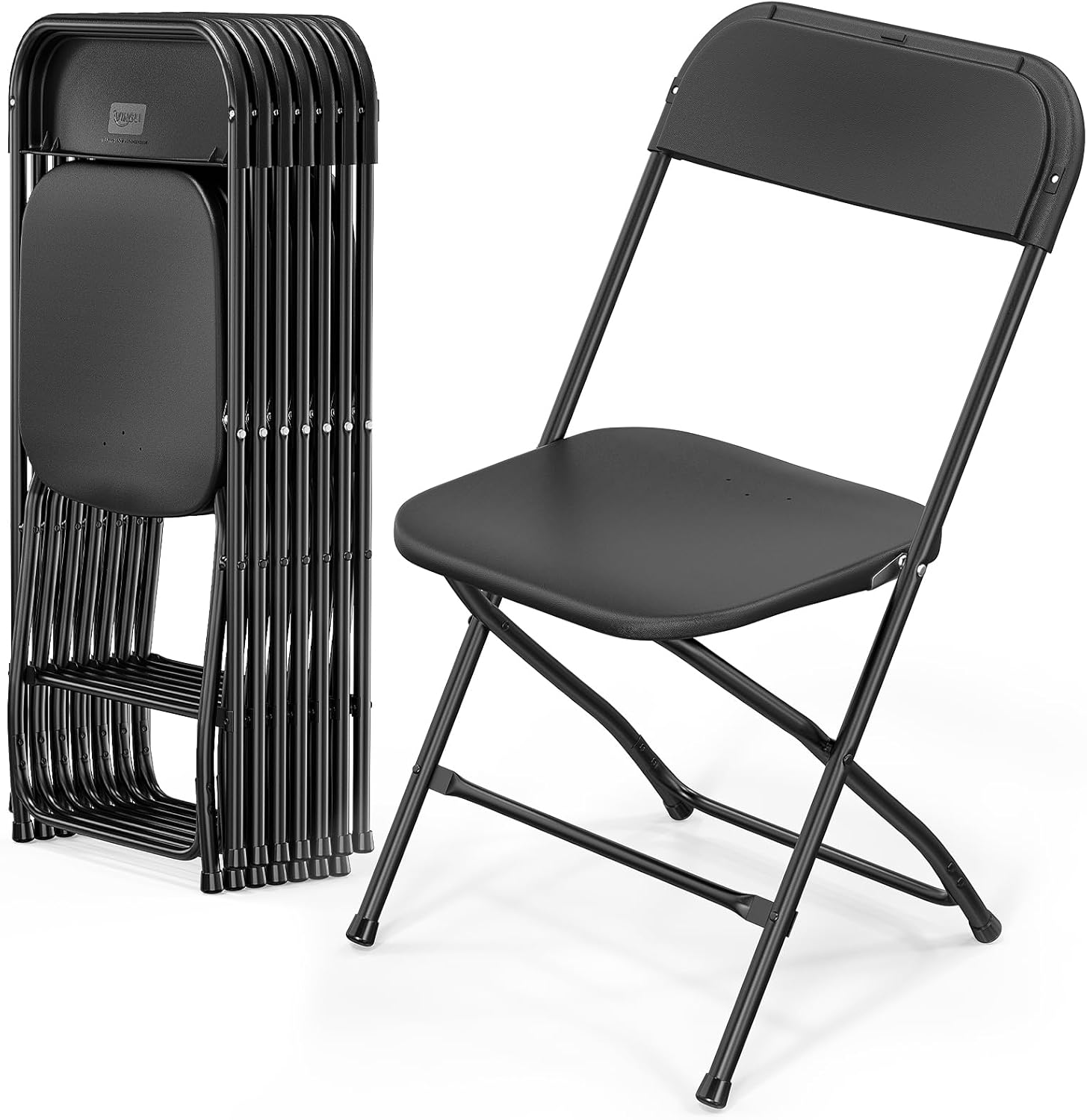 Bonnlo Klappstuhl, Gartenstühle 8er Set, Campingstuhl bis 158KG, Stühle Esszimmer Balkon Büro, Stapelbar, aus Metall & Kunsttoff, Schwarz