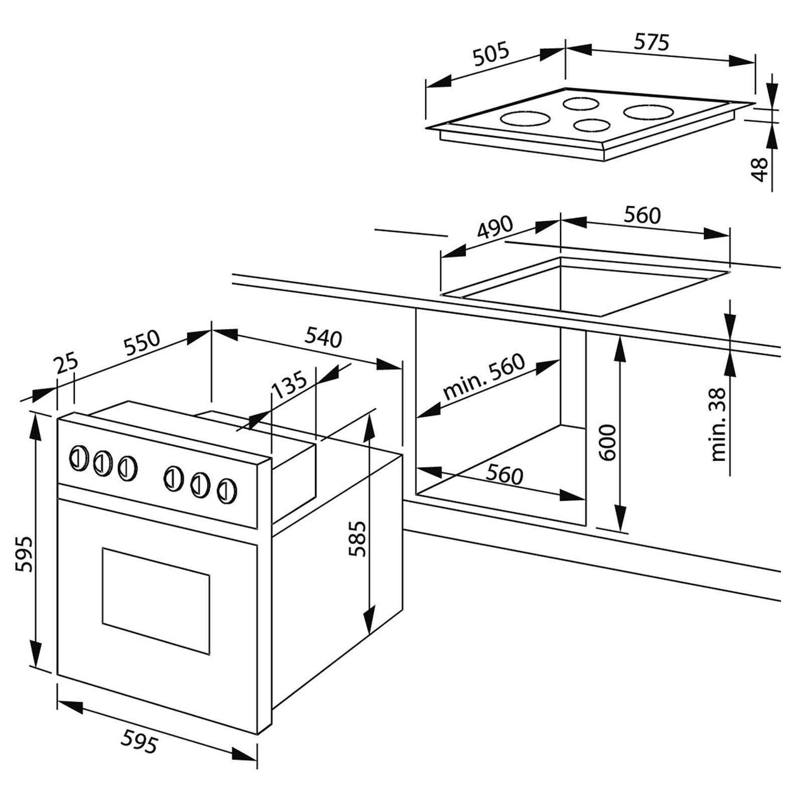 MICAN Einbau-Herdset 90310 - Edelstahl-schwarz - A