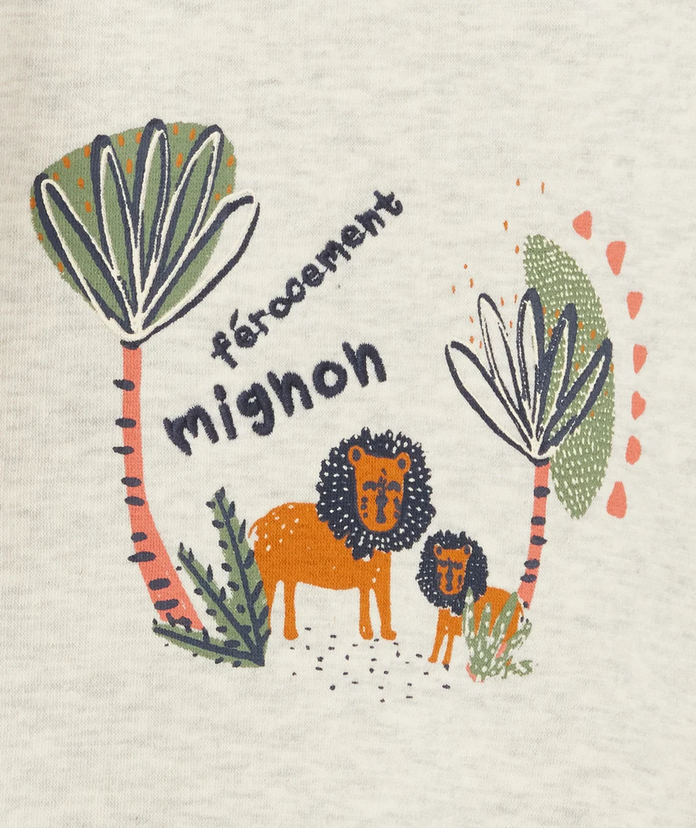 SWEAT BÉBÉ GARÇON EN FIBRES RECYCLÉES GRIS AVEC LIONS IMPRIMÉS