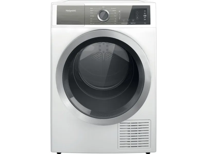 Hotpoint H8 D94WB EU, Fritstående, Front-læsning, Varmepumpe, Hvid, Dreje, Berøring, Højre