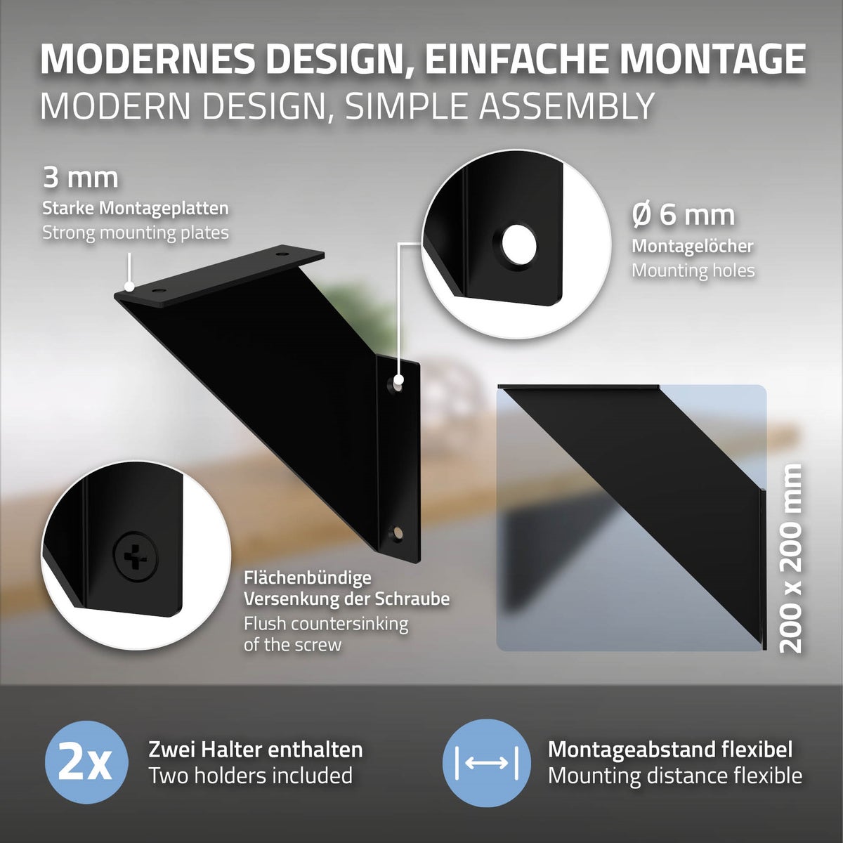 ML-Design 8-delige plankdragerset, 20 cm, zwart, metaal, driehoekige plankdragers, zwevende plankhoeken, wandmontage, 90° wandmontage, plankdrager, wandplank, wandconsole, hangende plank, plankdrager