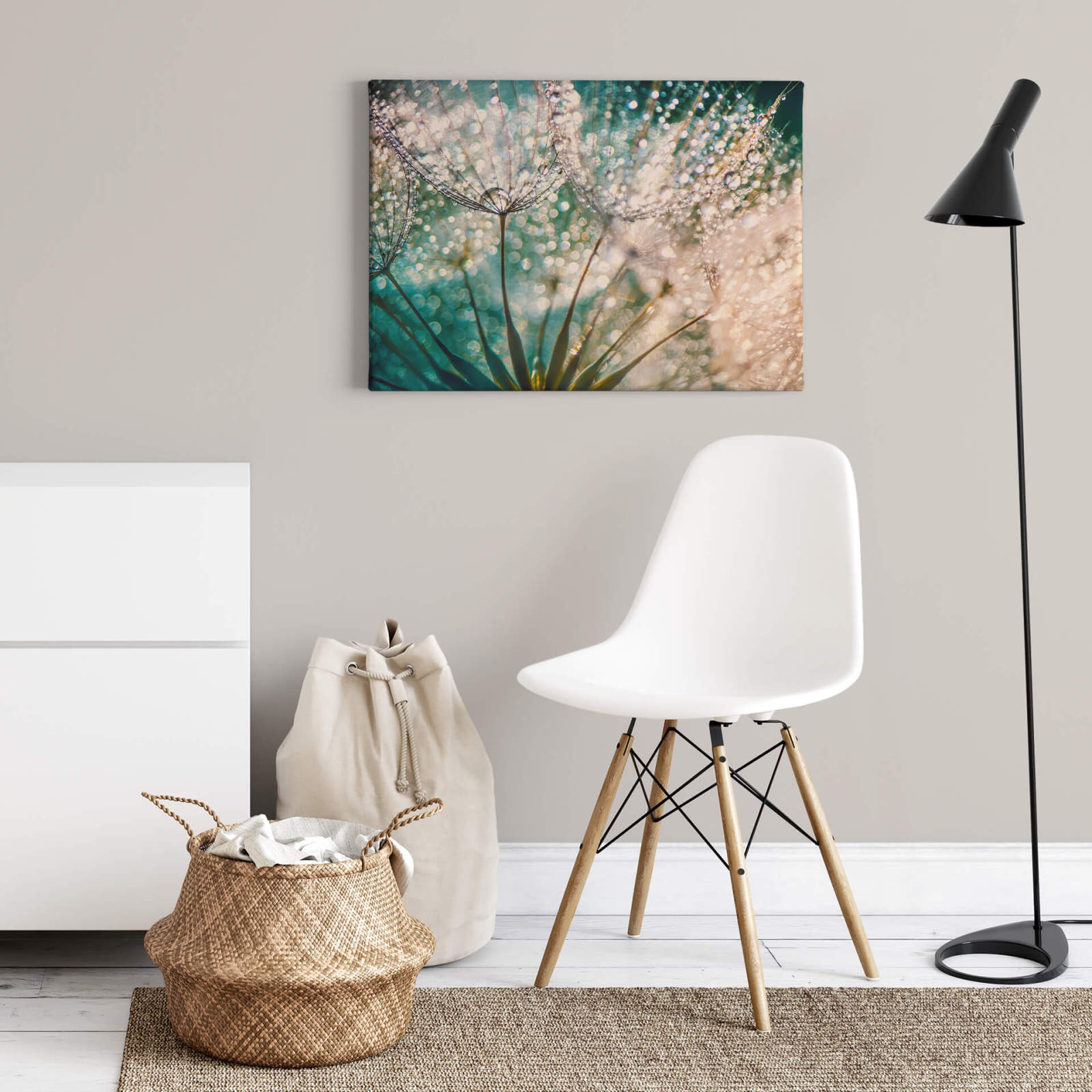 Leinwandbild PUSTEBLUMEN - weiß-türkis - 70x50 cm