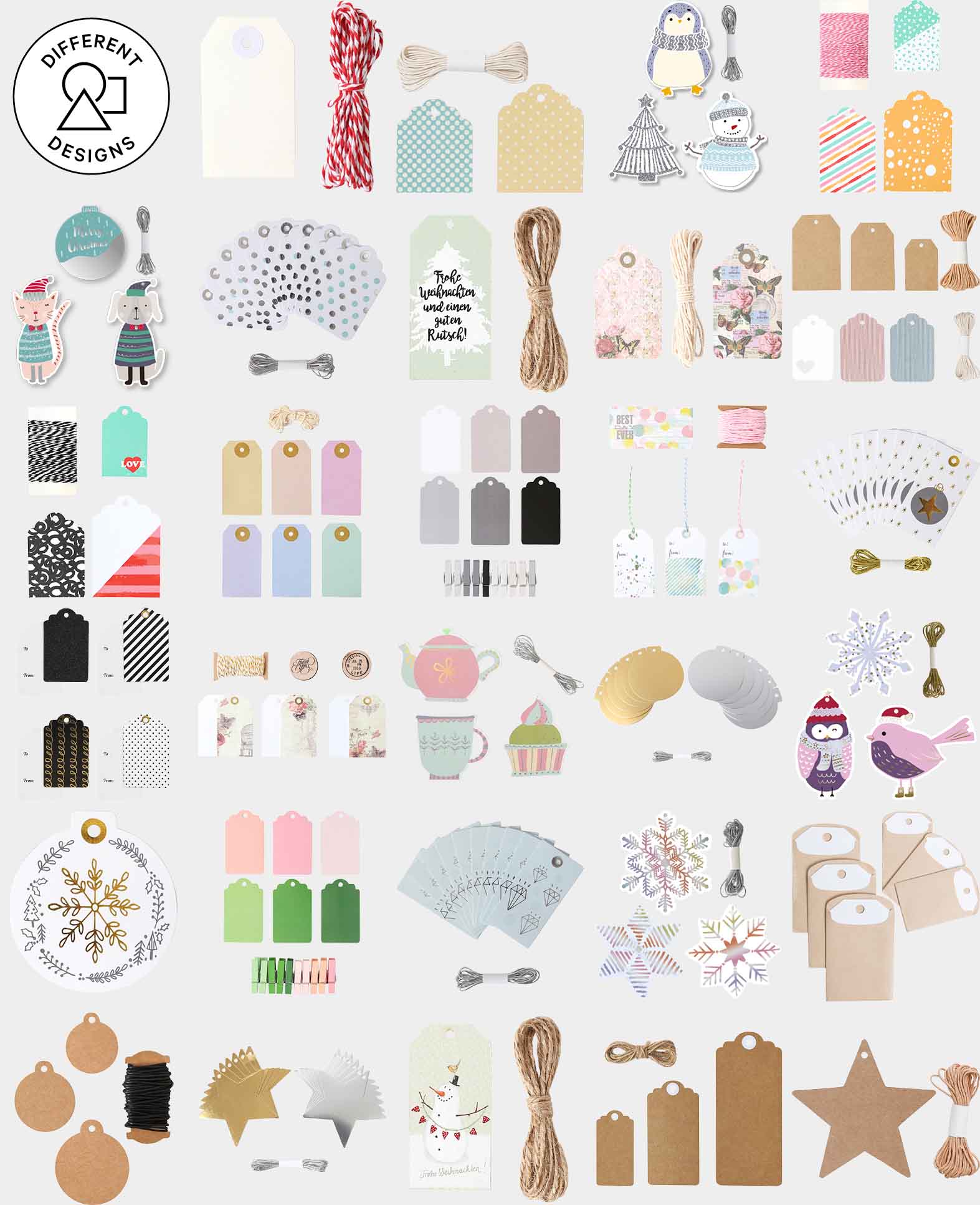 (24er Set) Geschenkanhänger DIY Geschenk Etiketten mit Schnur - Pastell