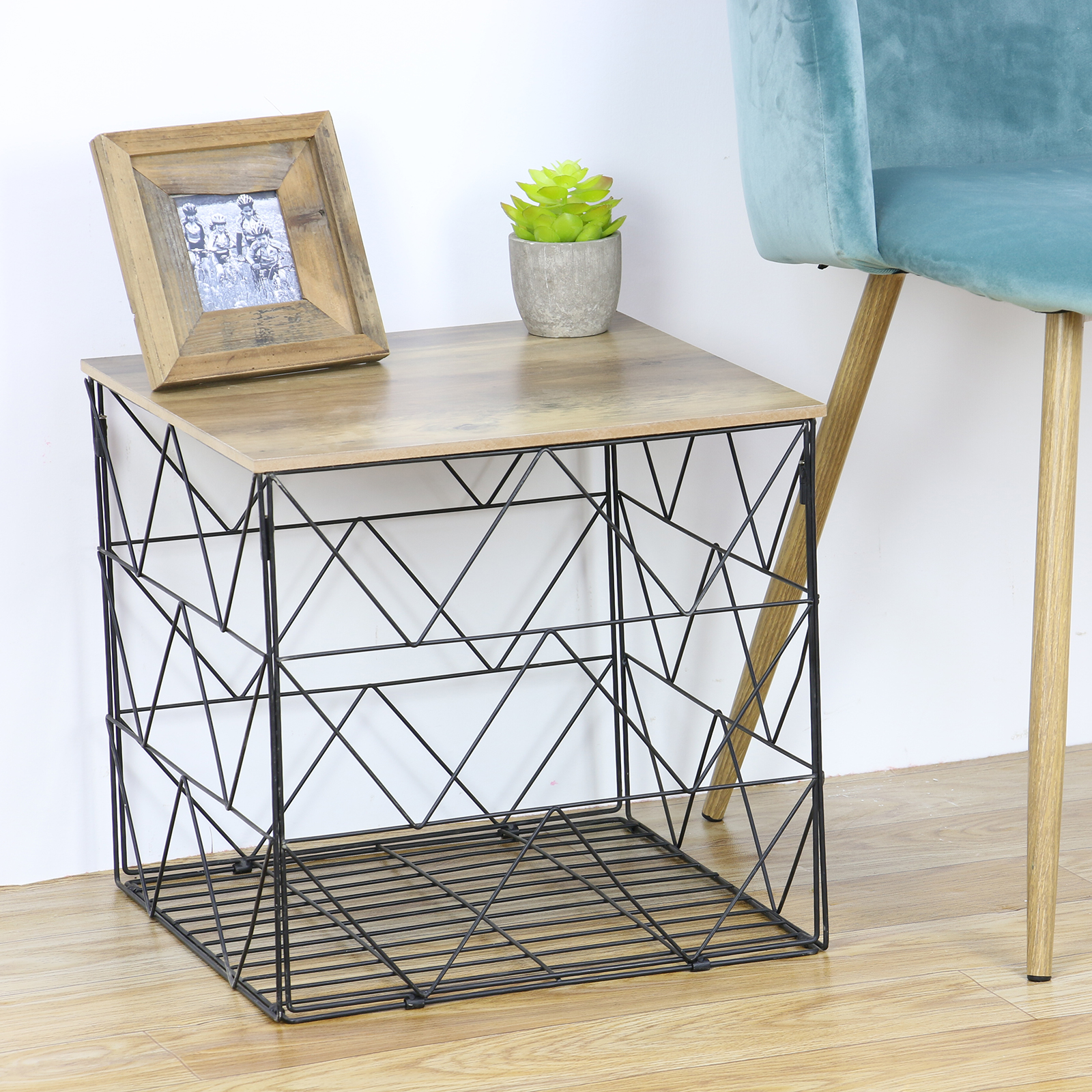 Beistelltisch - schwarz-holzfarben - Metall - 40 cm