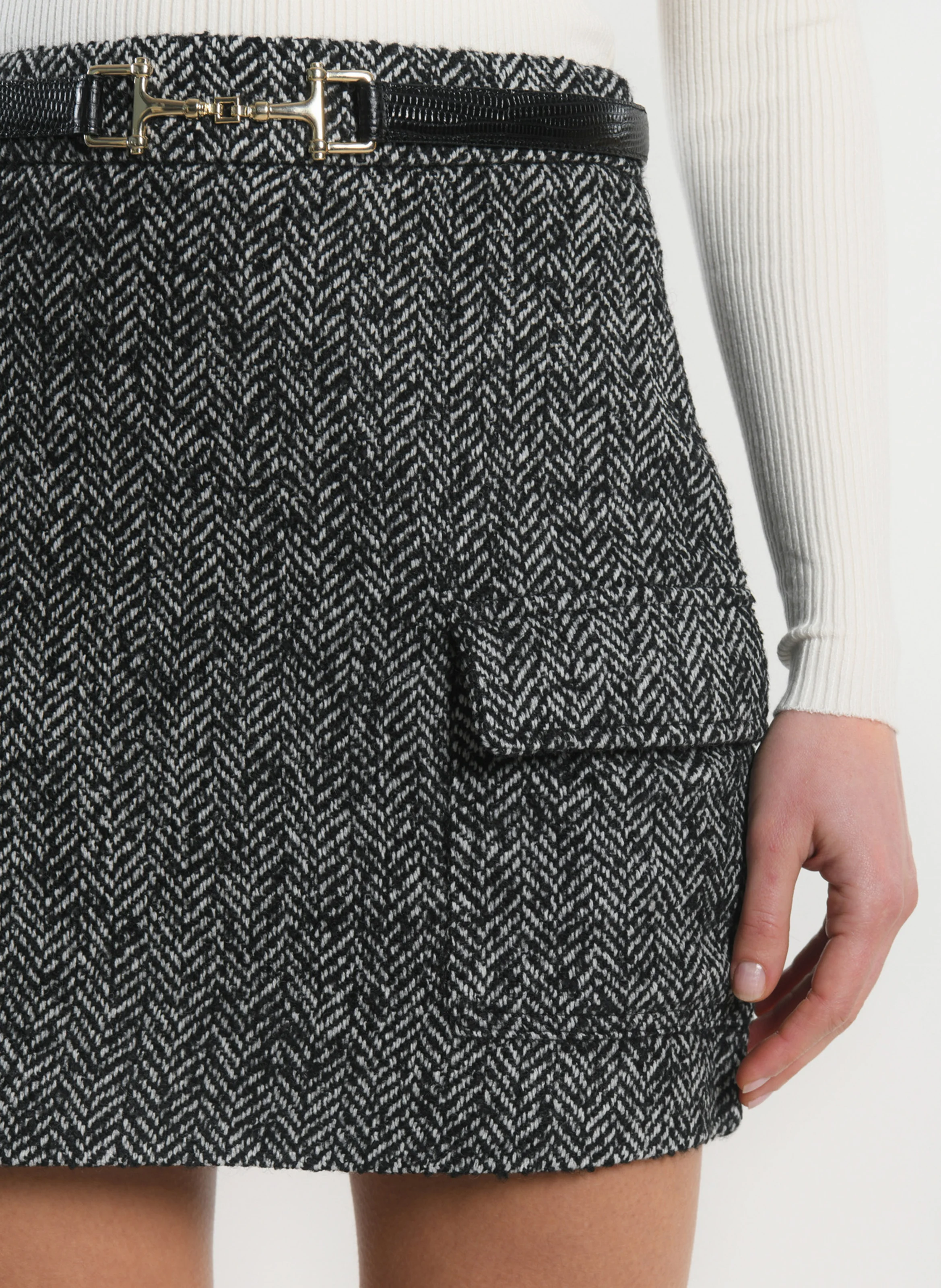 NINO - Mini jupe chinée en tweed de laine | Noir