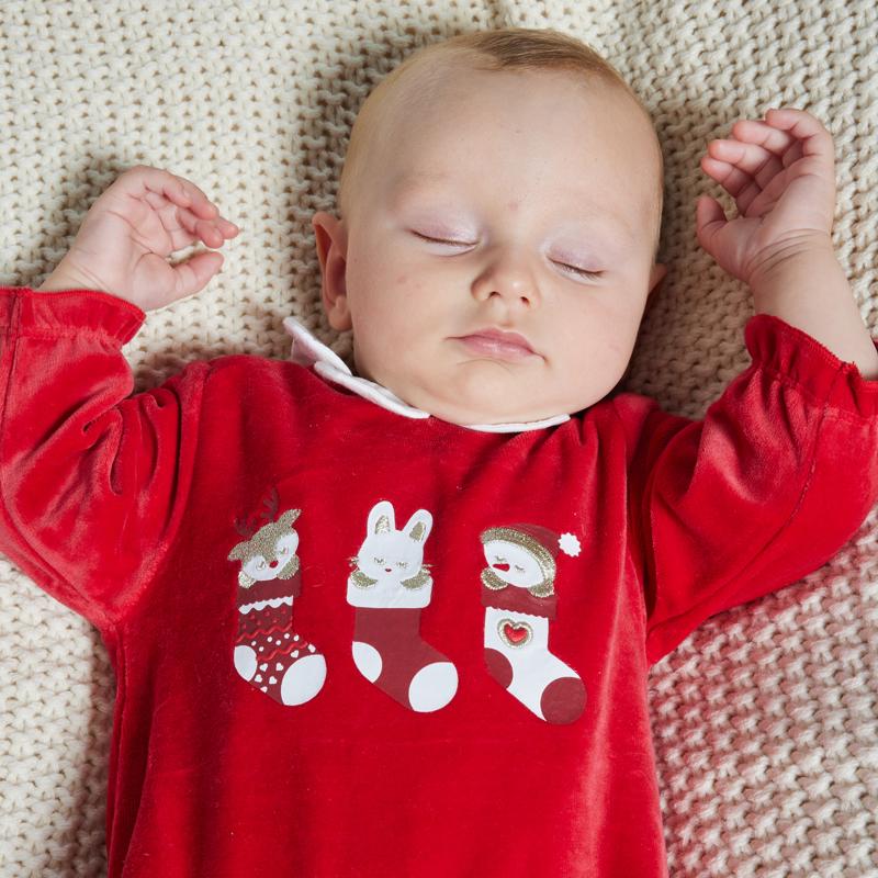 Dors bien velours chaussettes de Noël rouges bébé fille Rouge
