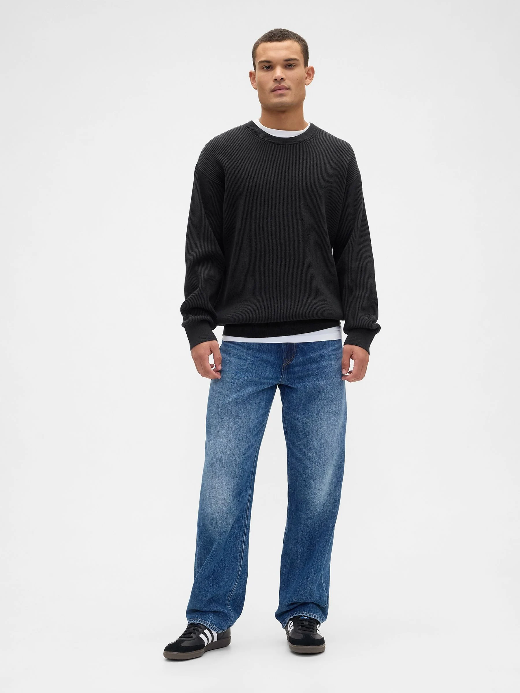 Zwart - Gap Oversized Fisherman Stitch Crew Neck Jumper