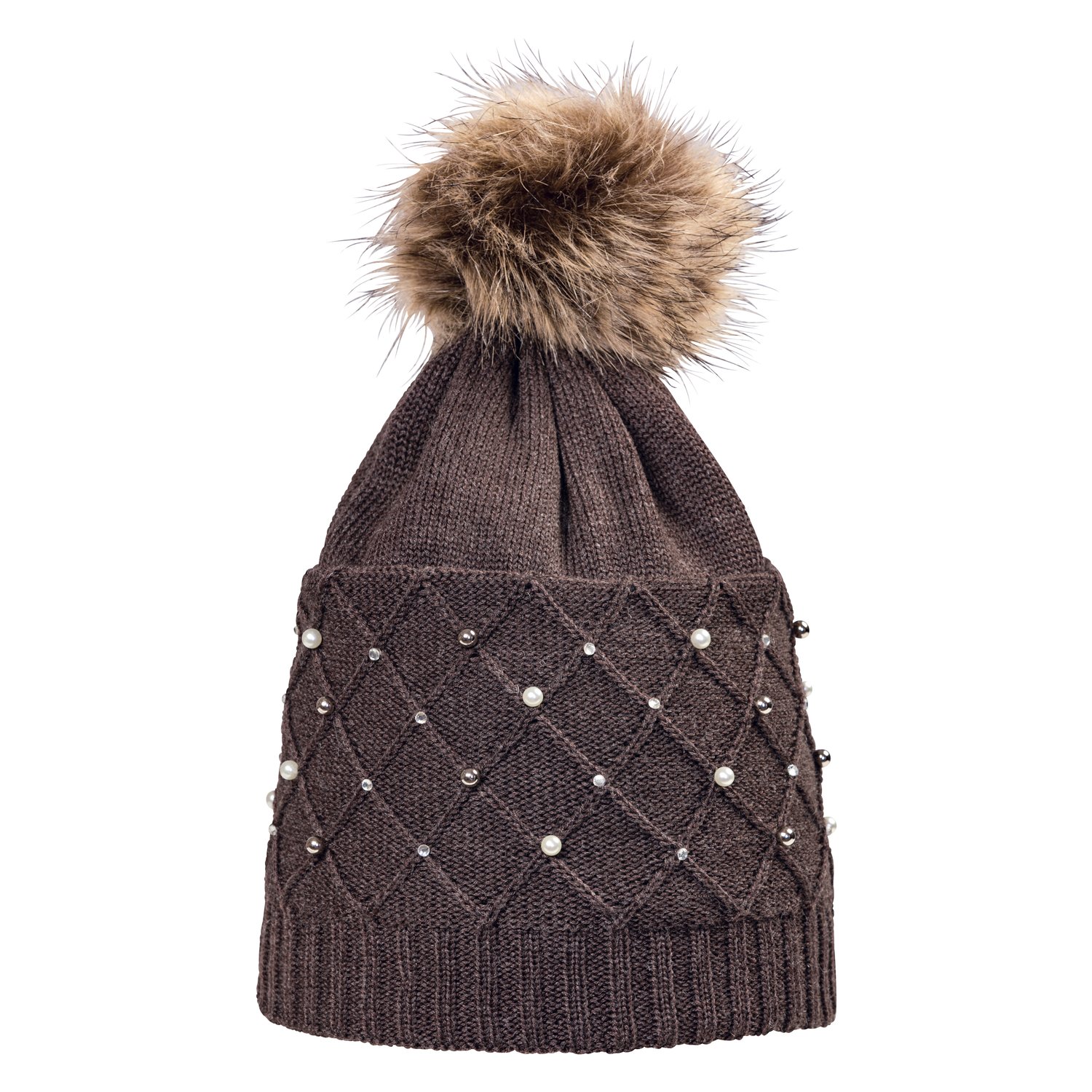 Cheval de Luxe Mütze mit Bommel  - chocolate - Einheitsgröße