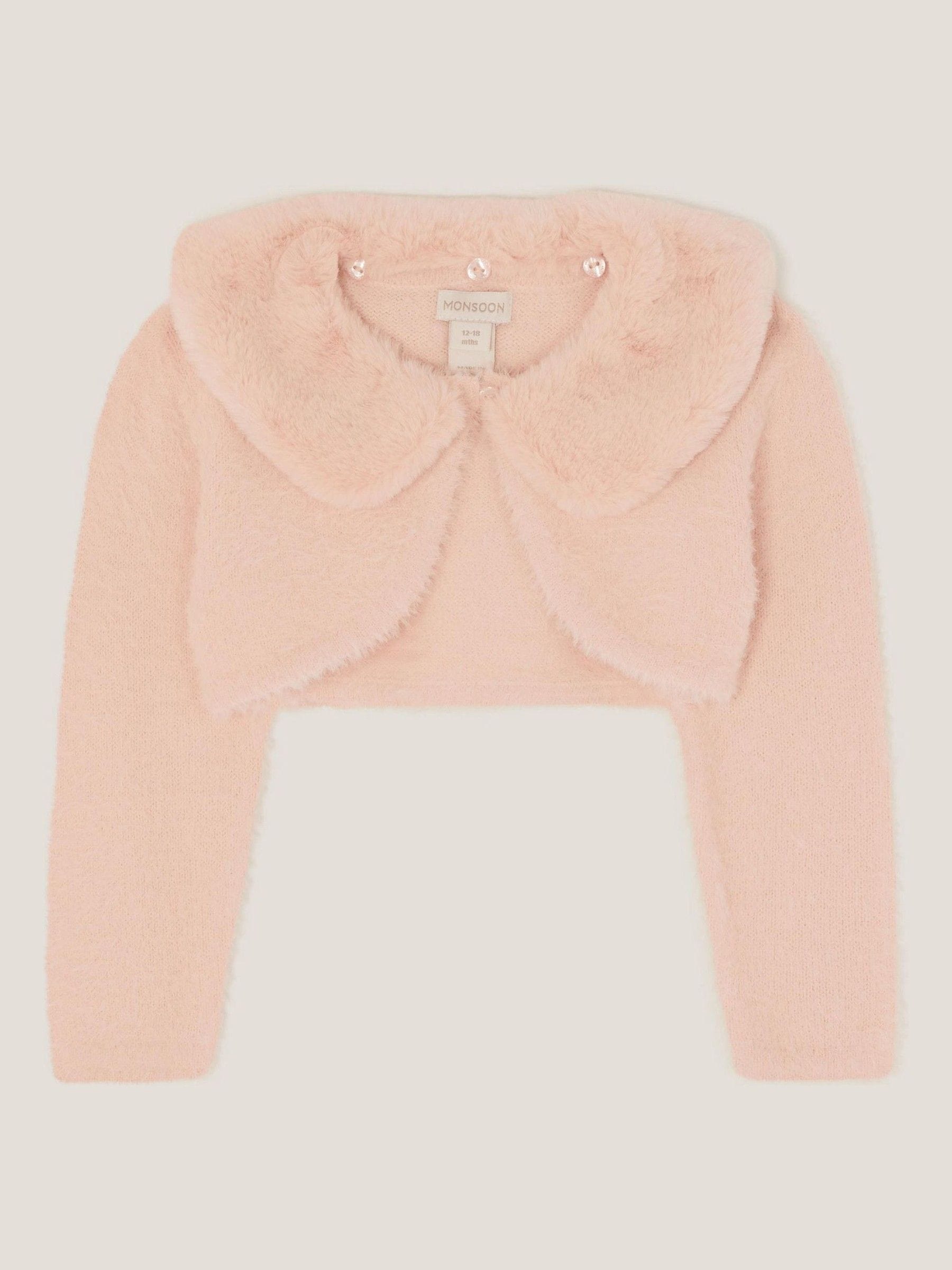 Roze - Monsoon Baby - Fuzzy vest met afneembare kraag