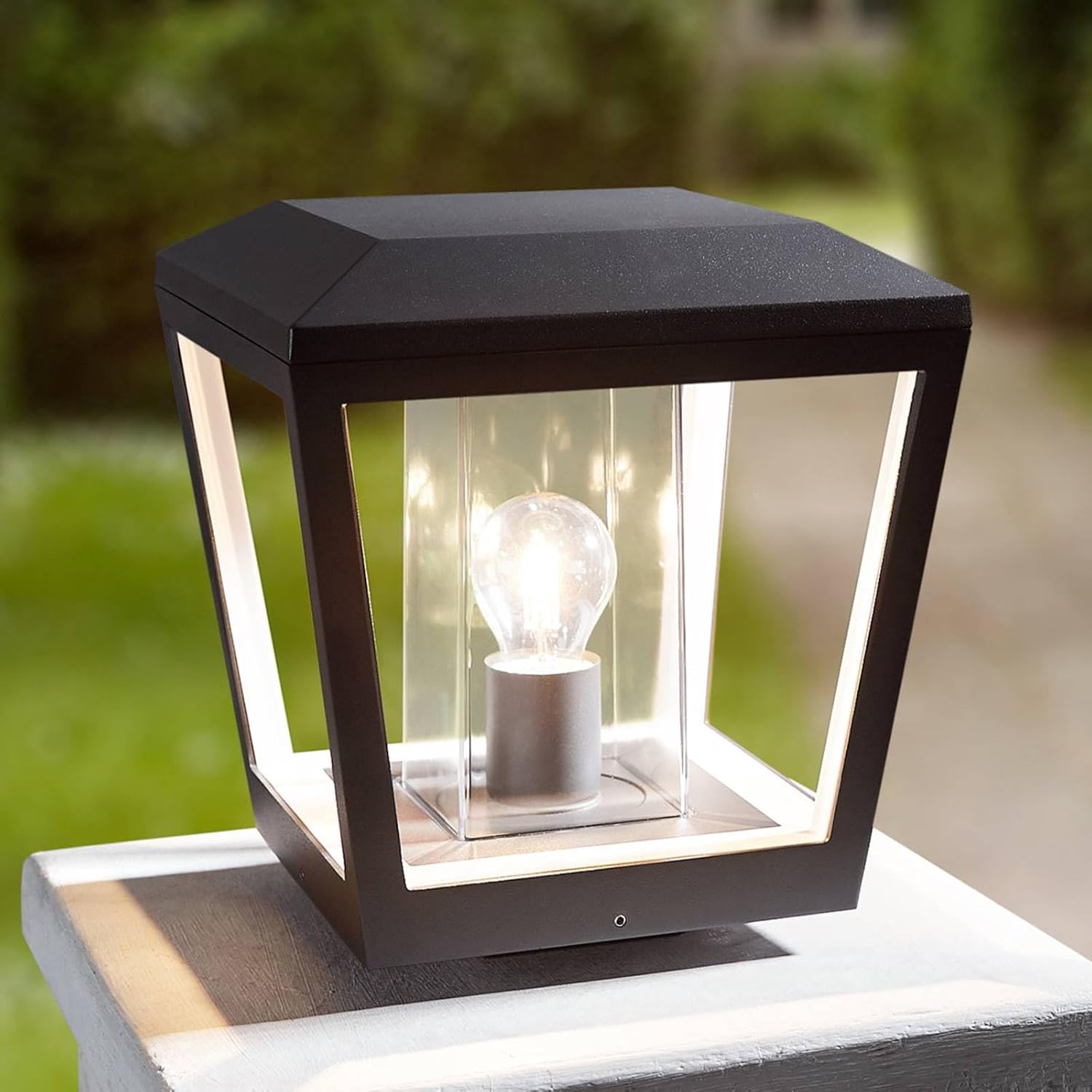 Lucande Außenleuchte Dunia (spritzwassergeschützt (Modern) in Schwarz aus Aluminium (1 flammig, E27) - Wegeleuchte Pollerleuchte Wegelampe Sockelleuchte