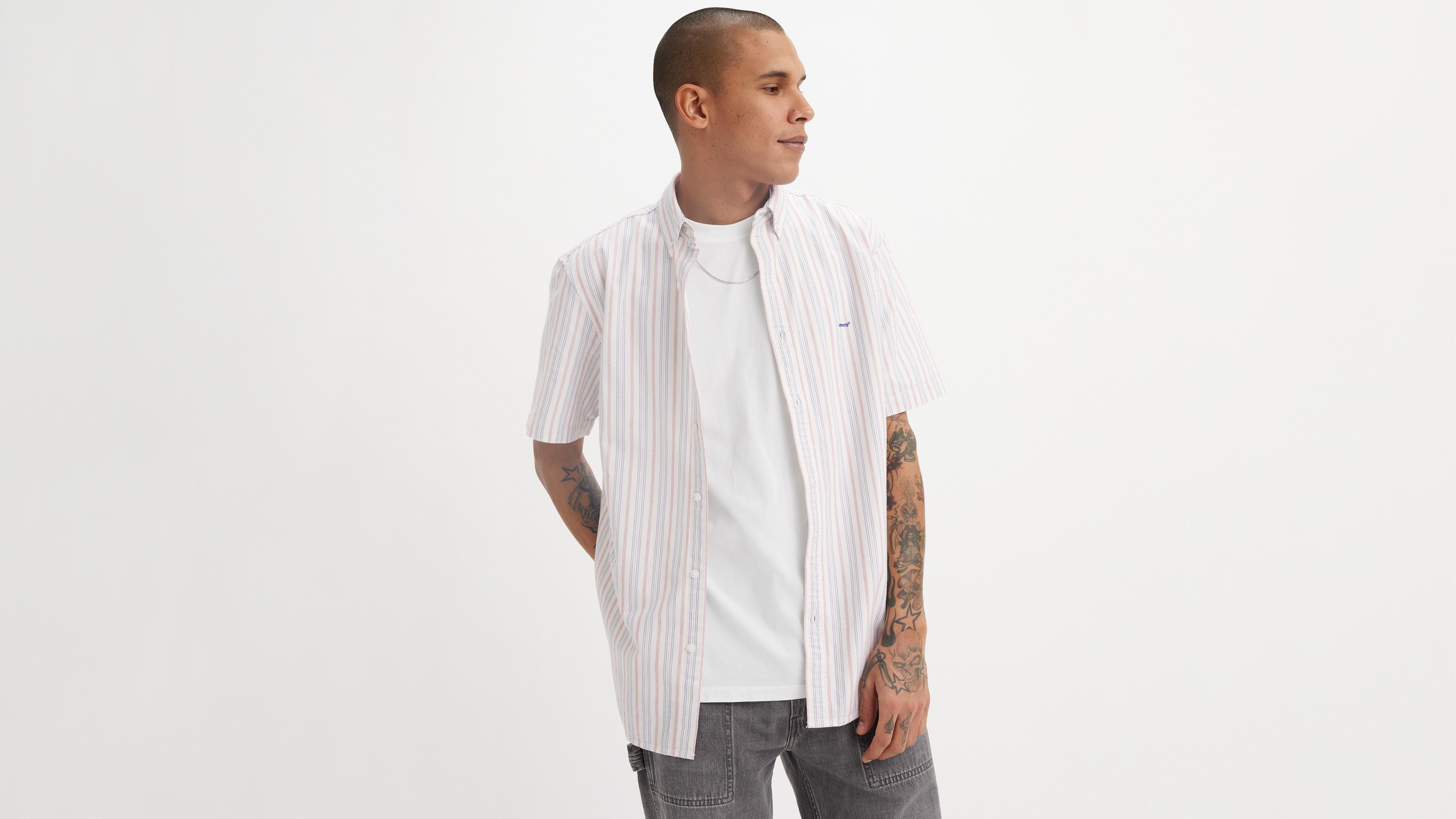 Sweat-shirt manche courte Authentic - Cupertino Stripe Bright White - Bleu