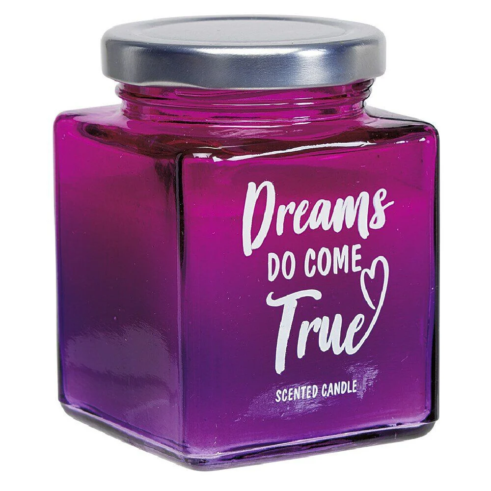 Bougie dans bocal coloré avec message ø6.5xH8.6 cm