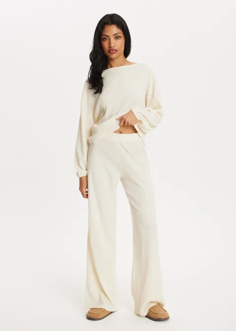 Wijde broek met structuur off-white (ECRU)