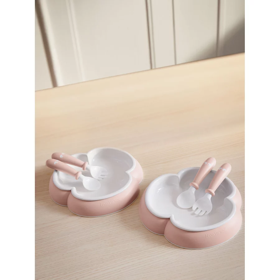 BABYBJÖRN Kinderteller, Kinderlöffel und Gabel 2er-Pack, pastelrosa