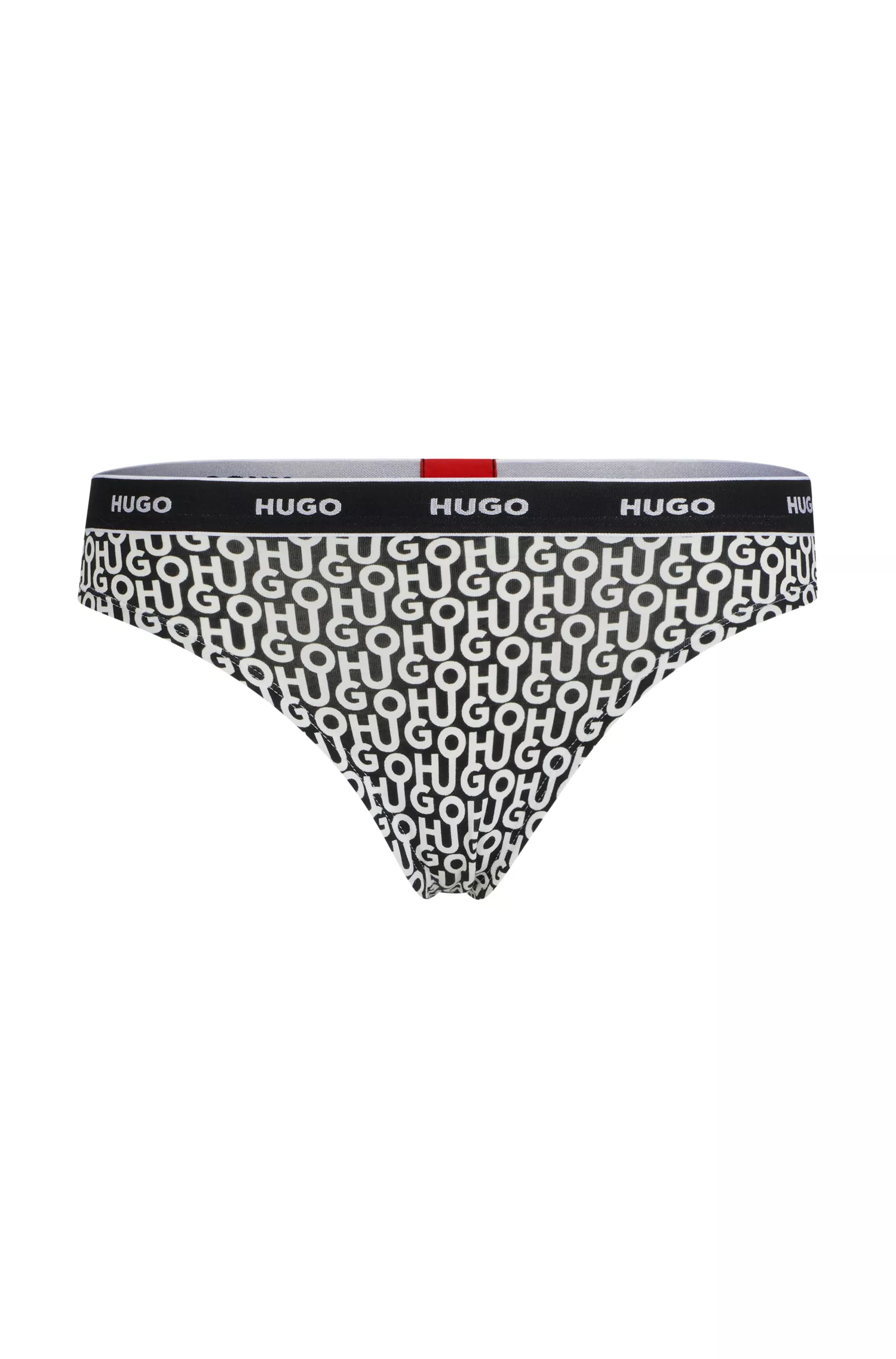 Cueca fio dental HUGO vermelha em algodão elástico com cós com logo.