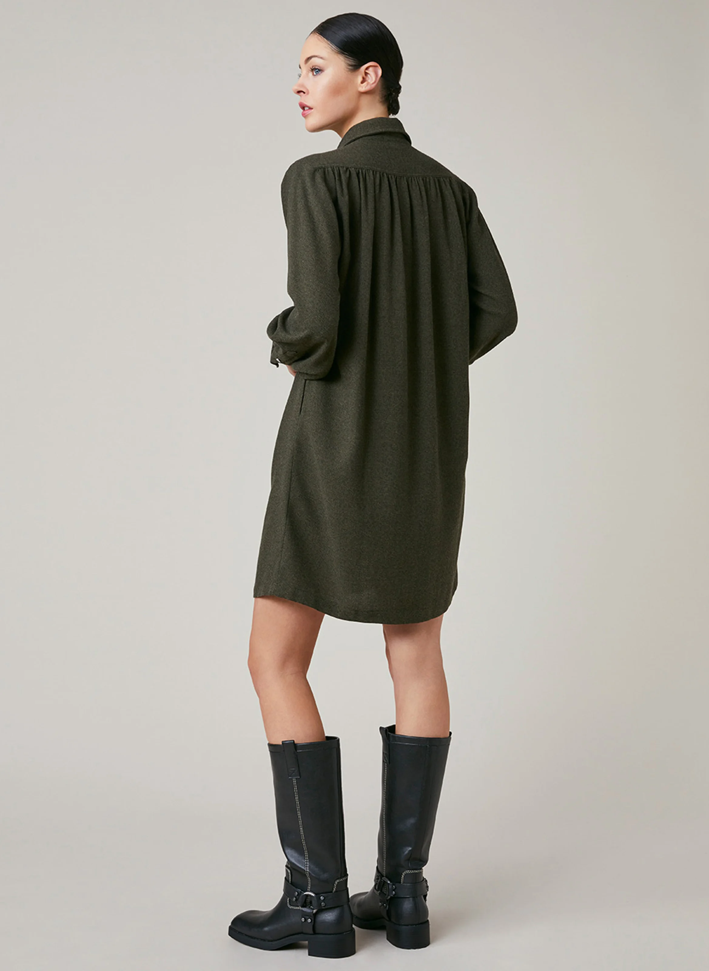 FAWELLIA - Robe courte ample à fronces | Kaki