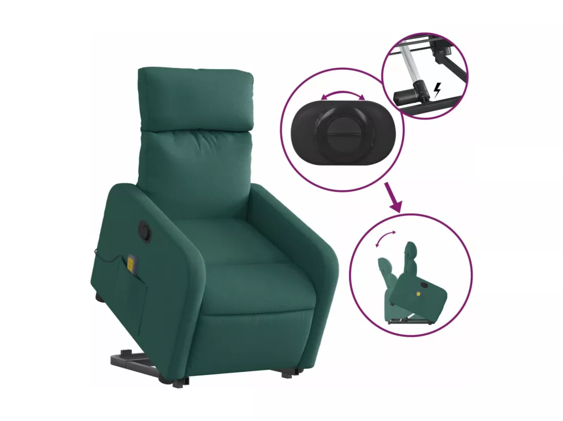 Fauteuil inclinable massant Vert foncé Tissu