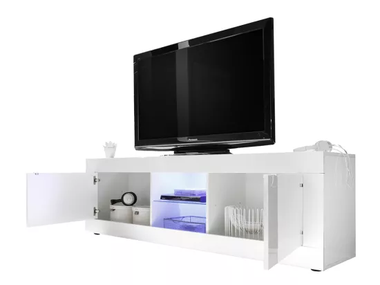 Meuble TV COMETE - LEDs - 2 portes - Blanc laqué