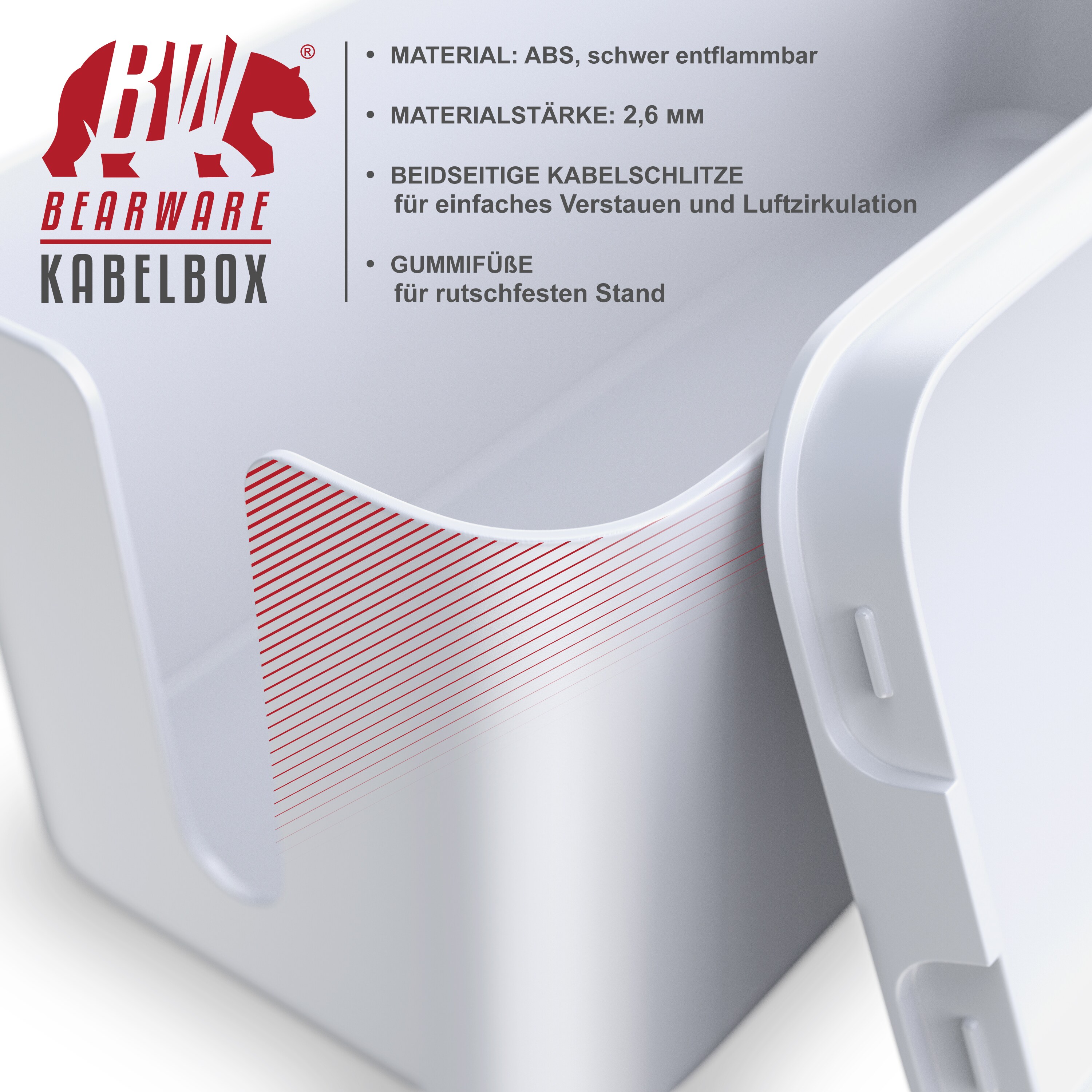 BEARWARE Kabelbox, Kabel Box mit Gummifüßen - Kabelmanagement / dezente Optik / Ladebox