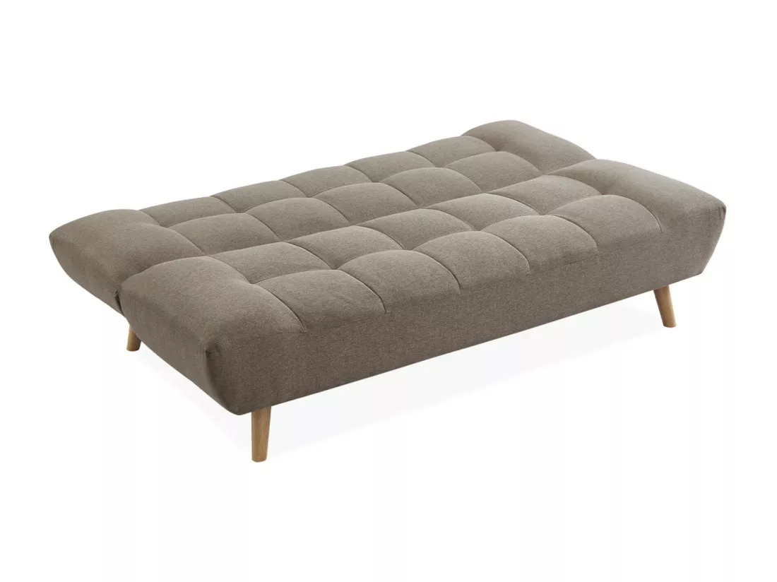 Canapé 3 places banquette clic clac. convertible. en tissu beige et pieds bois naturel
