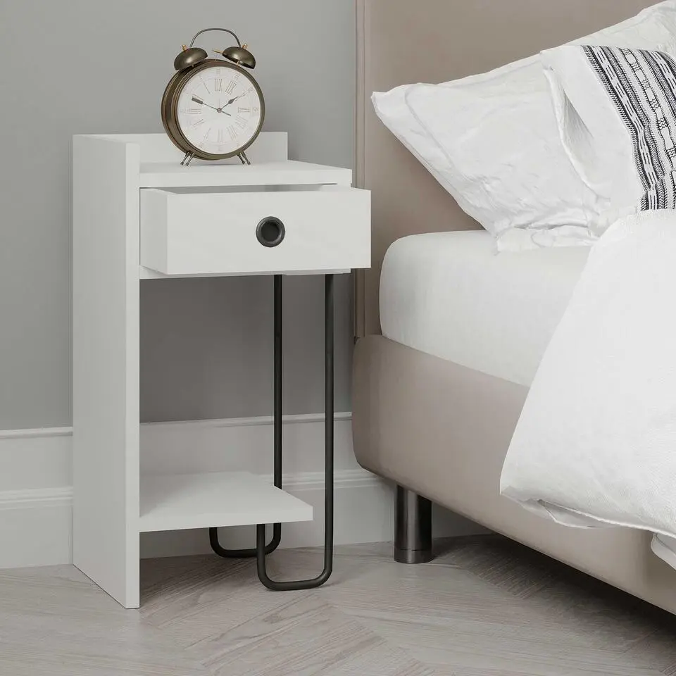 Emob Stijlvol Wit Nachtkastje - Woody Mode - 100% Melamine Gecoat