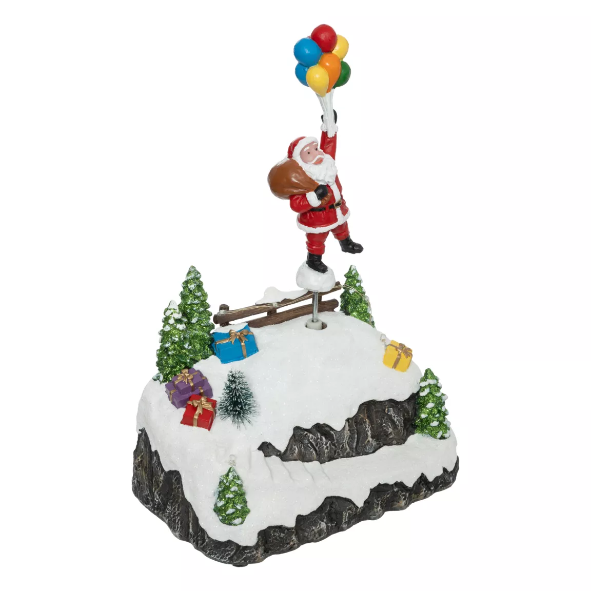 Scène de vie illuminée et animée (H22 cm) Envol du Père Noël