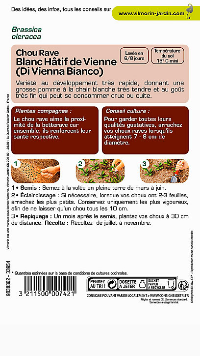 Graines de Chou Rave Blanc Hâtif de Vienne Vilmorin
