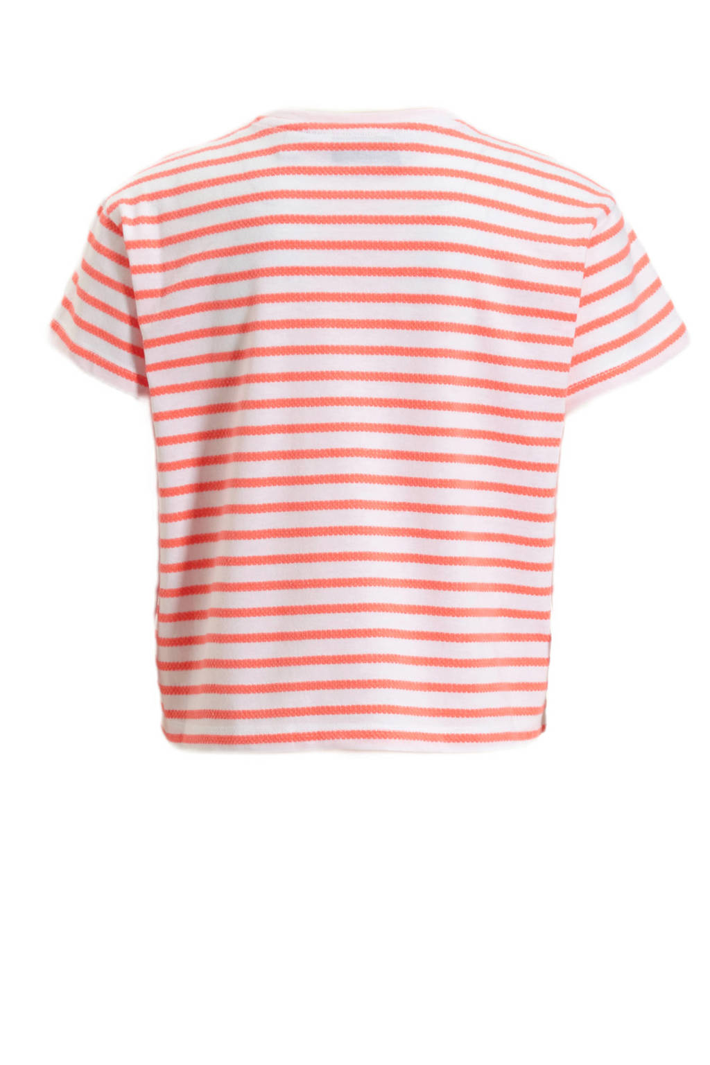 anytime T-shirt met knoopdetail wit/koraal