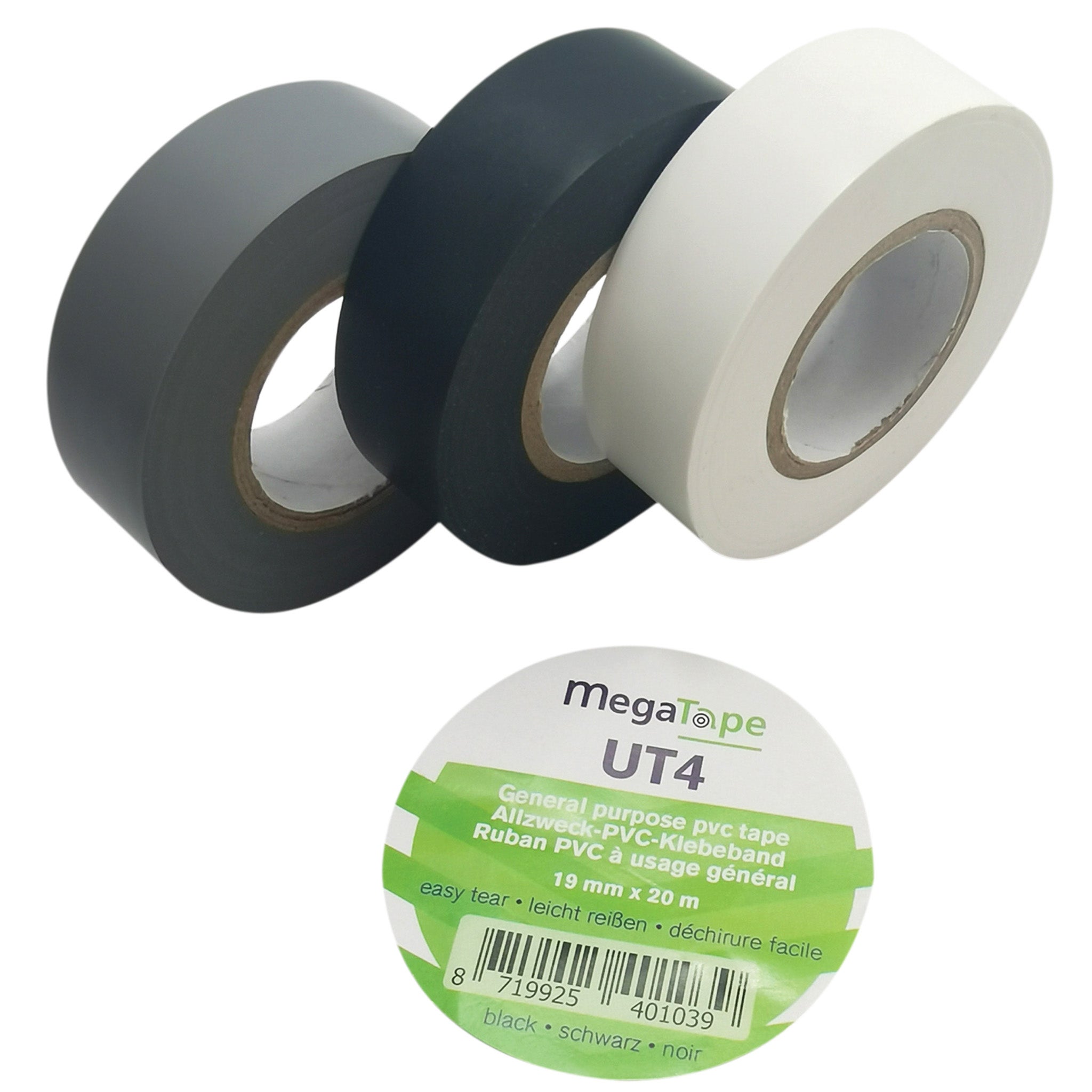 Showgear MegaTape UT4 PVC tape 19 mm x 20 m, wit