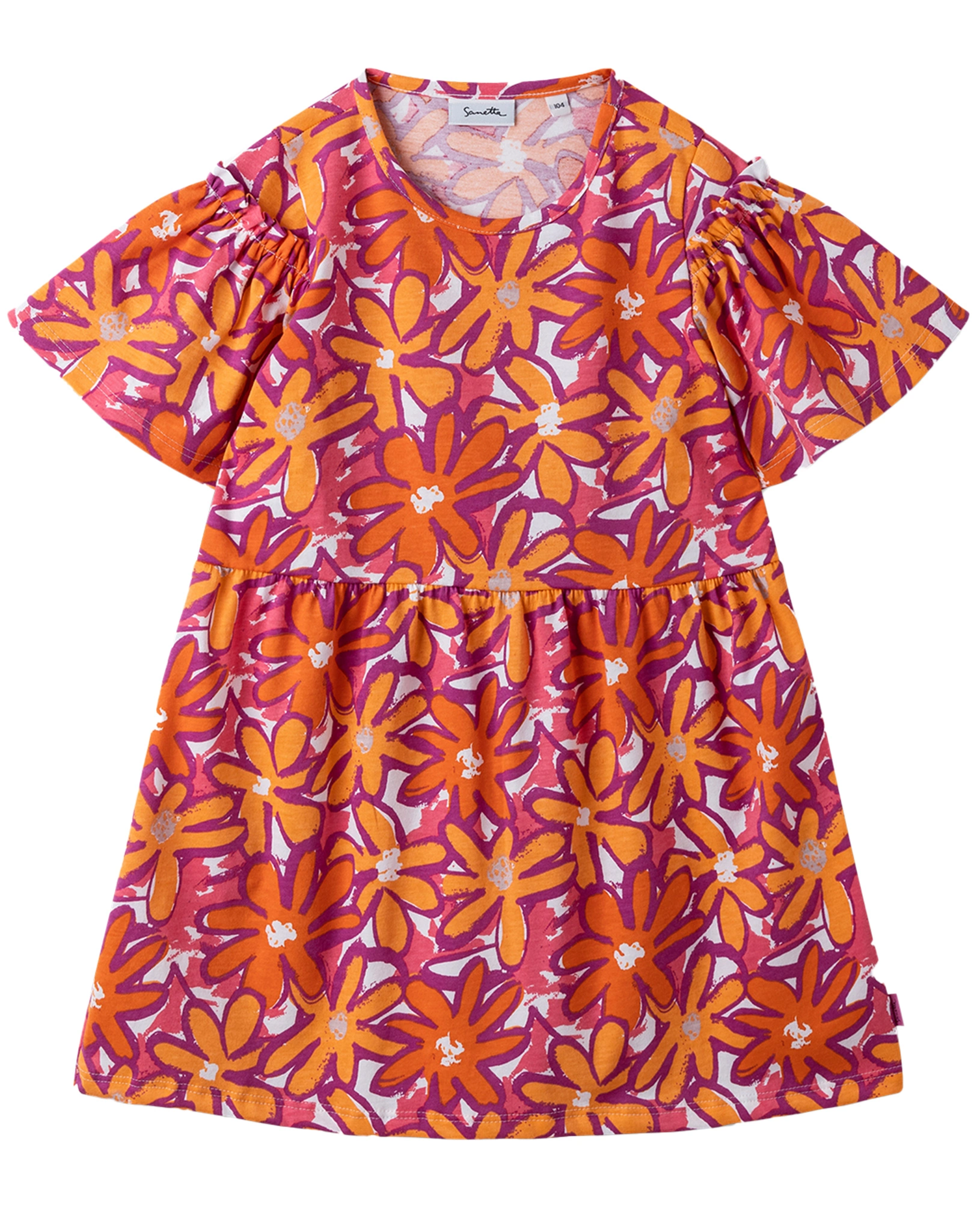 Kurzarm-Kleid FLOWERS in white pebble