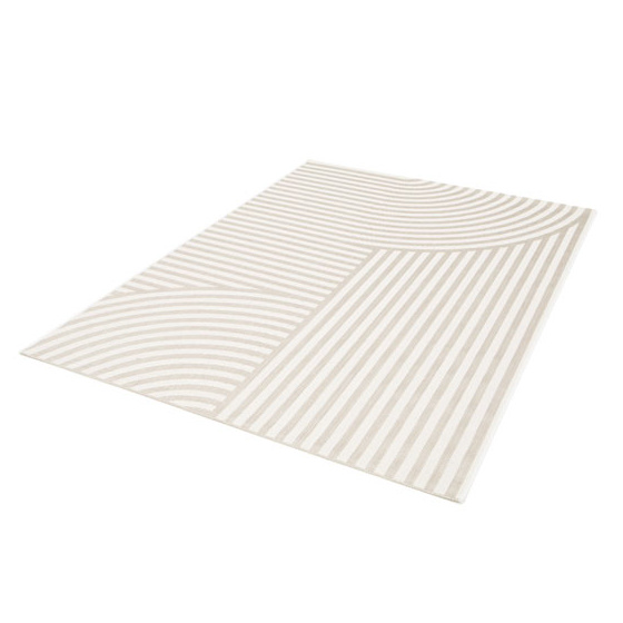 Tapis motif géométrique en matière recyclée - graphic line - beige - 120 x 170 cm