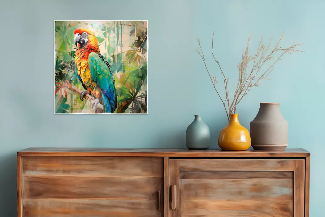 Glasbild 30 x 30 cm Parrot Jungle I