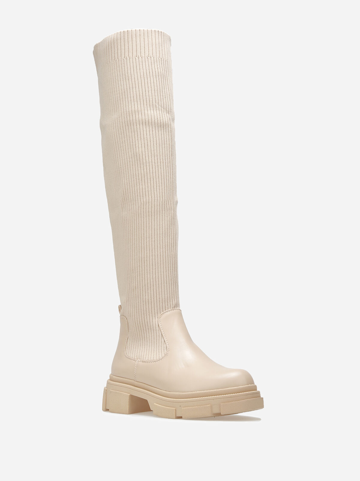 Cuissardes bi-matières à semelle chuncky- Beige