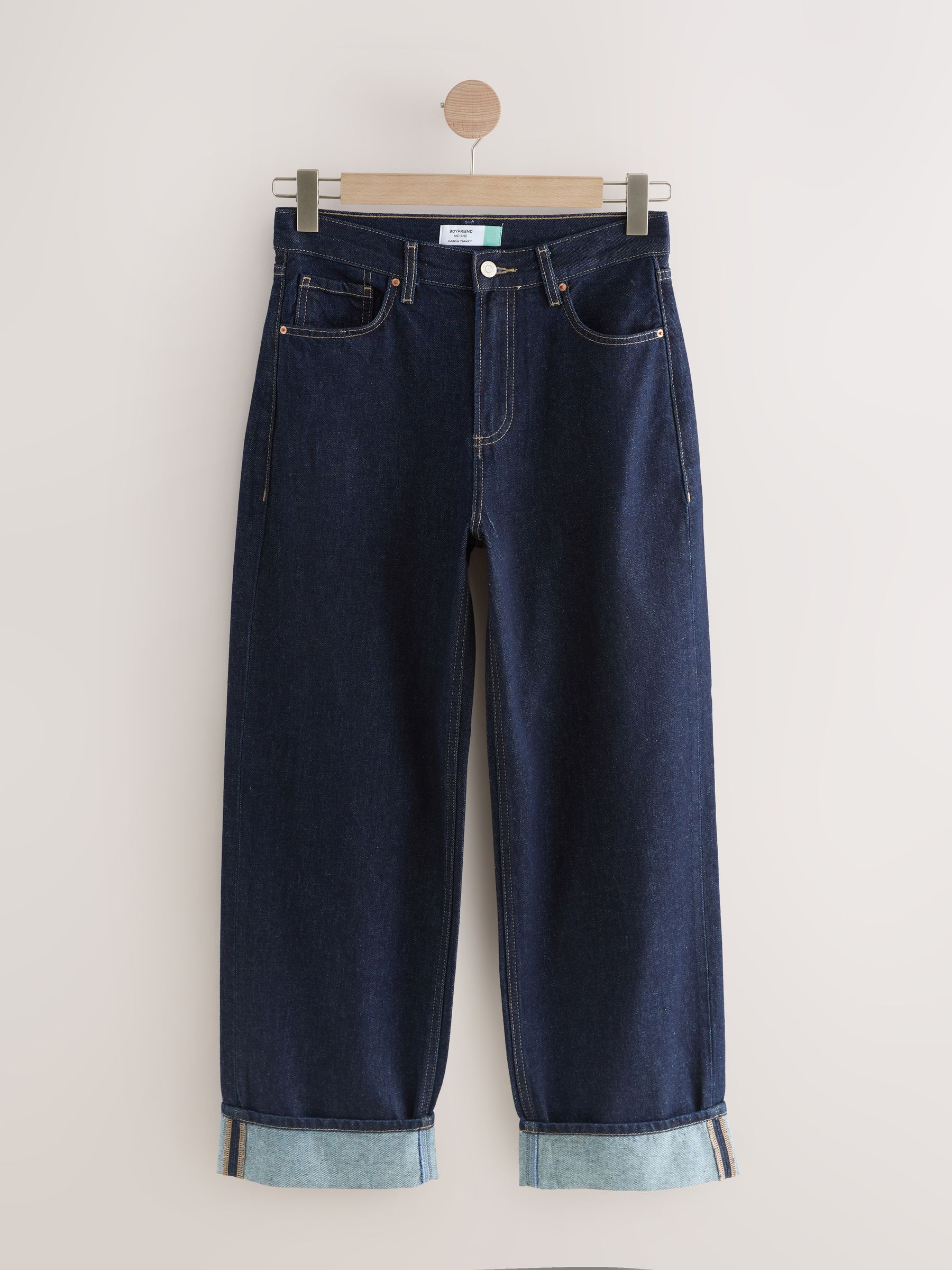 Blauw met wassing - Boyfriend-jeans met omslag