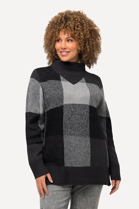 Pullover, Karomuster, Stehkragen, Langarm