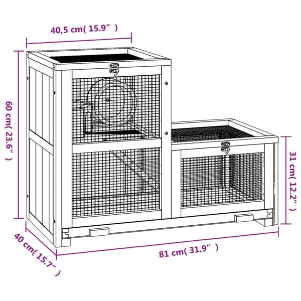 vidaXL Hamsterbur 81x40x60 cm heltre gran