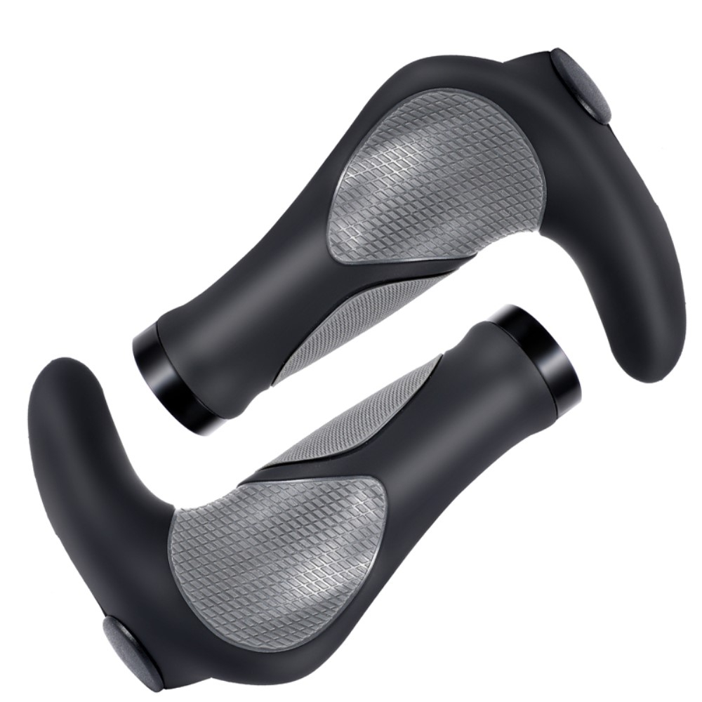 (2er Set) Ergonomischer Fahrrad Mountainbike Lenker Hörner Griff - Schwarz / Grau