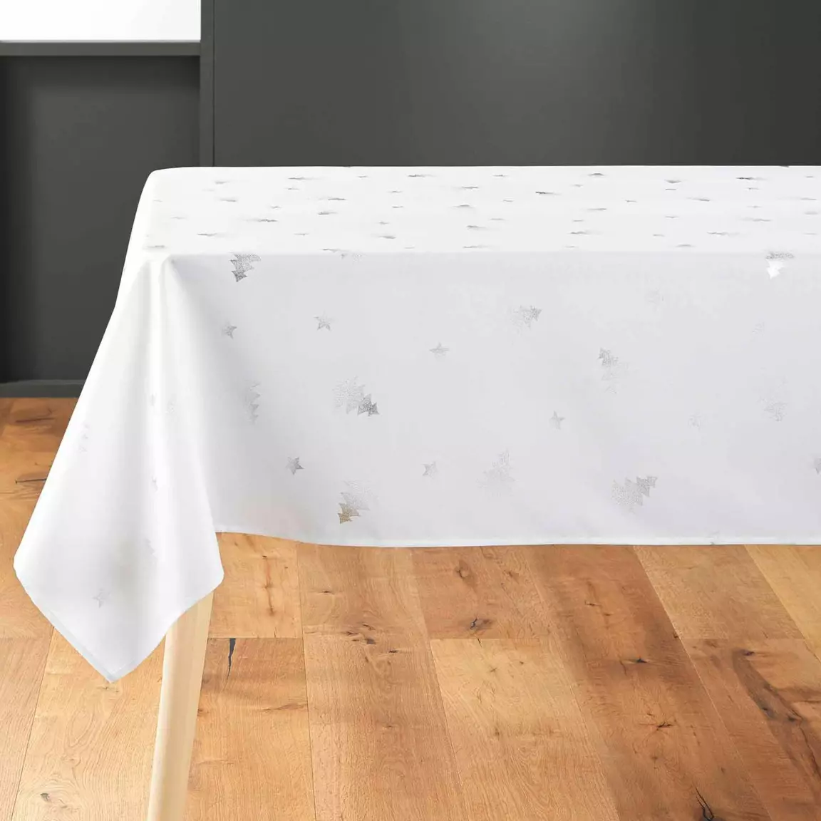 Nappe de Noël rectangulaire (150 x 240 cm) Sapin métallisé Blanc