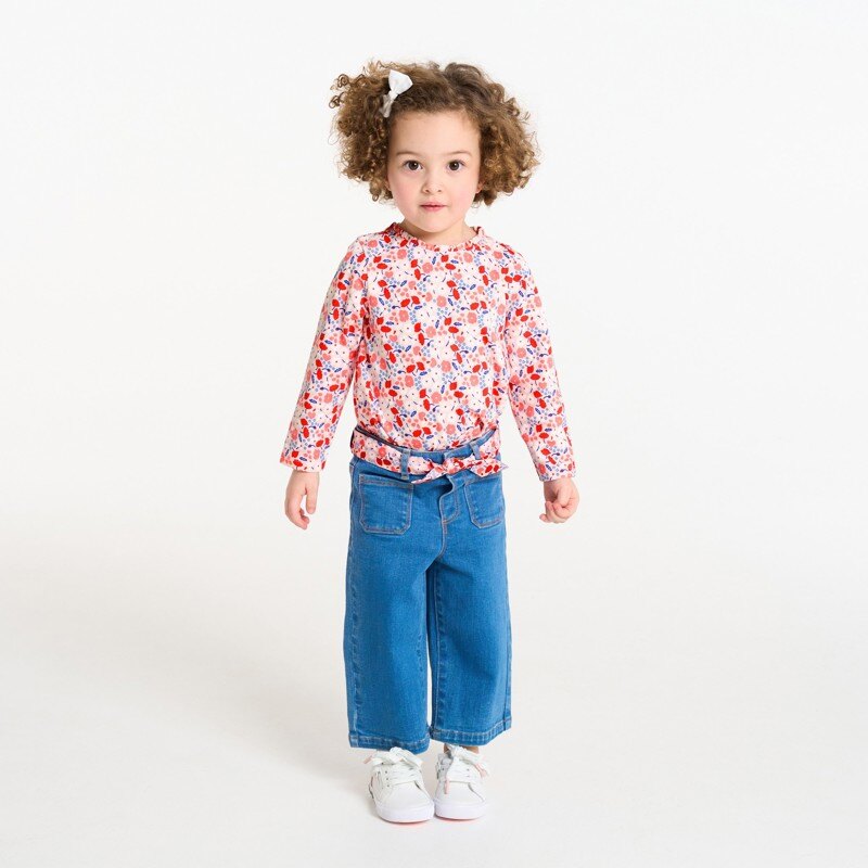 T-shirt maille côte plate fleuri rose bébé fille Rouge
