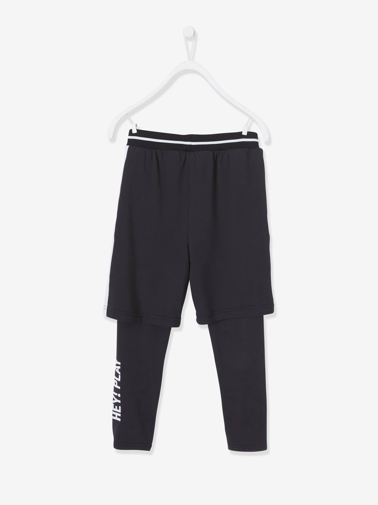 Calças bermuda esportivas 2 em 1 para meninos, pretas lisas com estampas.