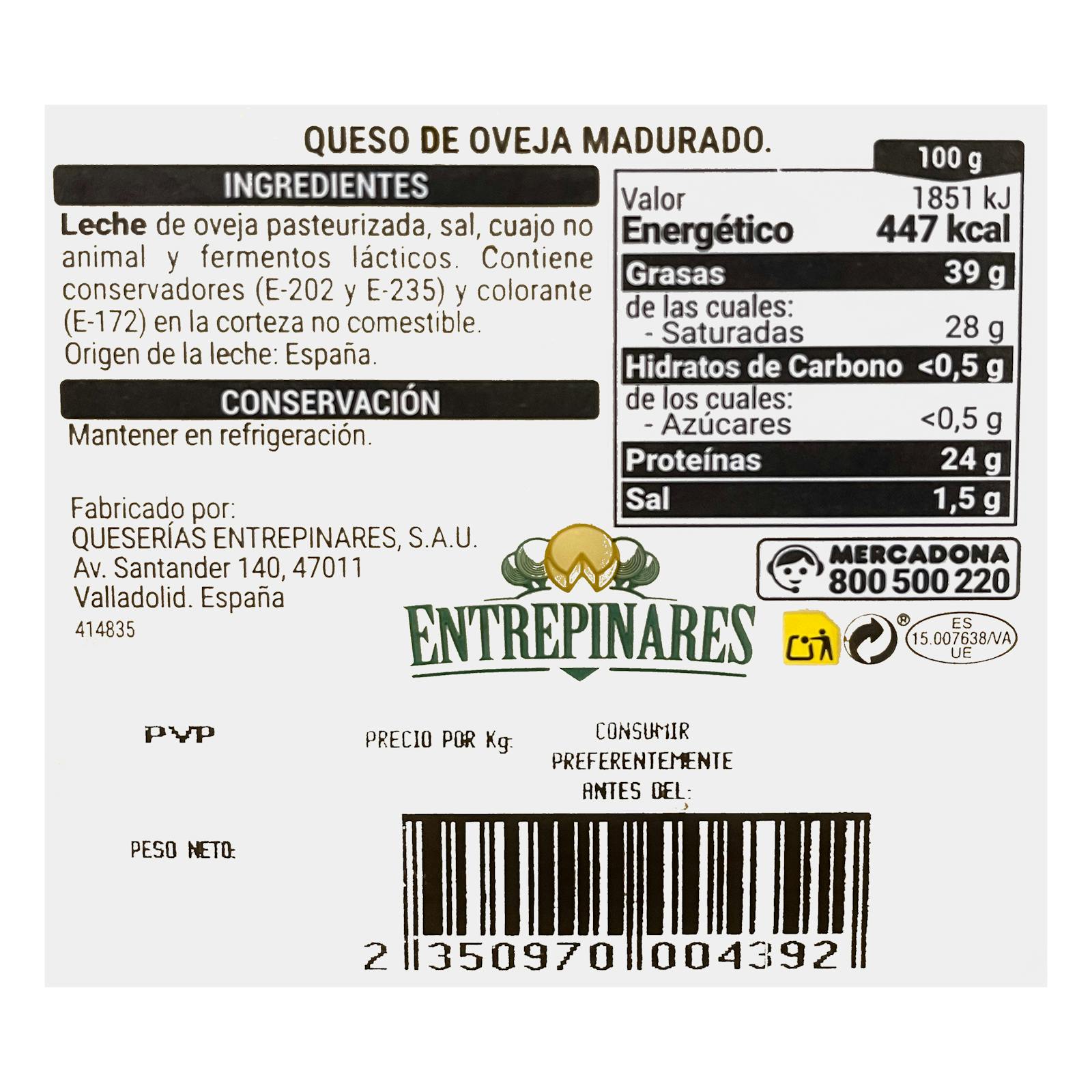 Fromage de brebis affiné Hacendado