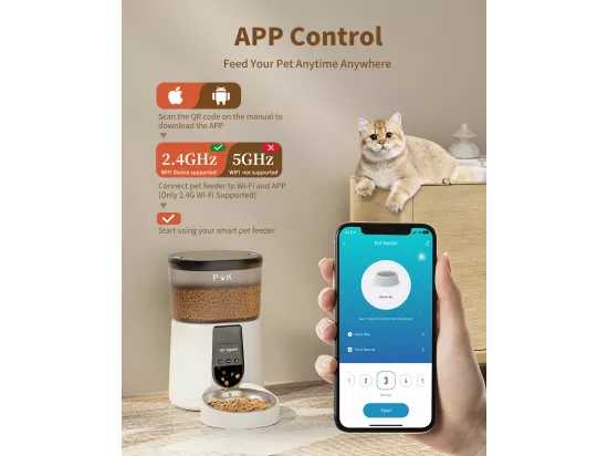 WiFi Distributeur Croquettes Chat Automatique avec App 4L 2,4G WiFi Distributeur Croquettes Chat et Chiens, APP Contrôle, avec Bol en Acier Inoxydable