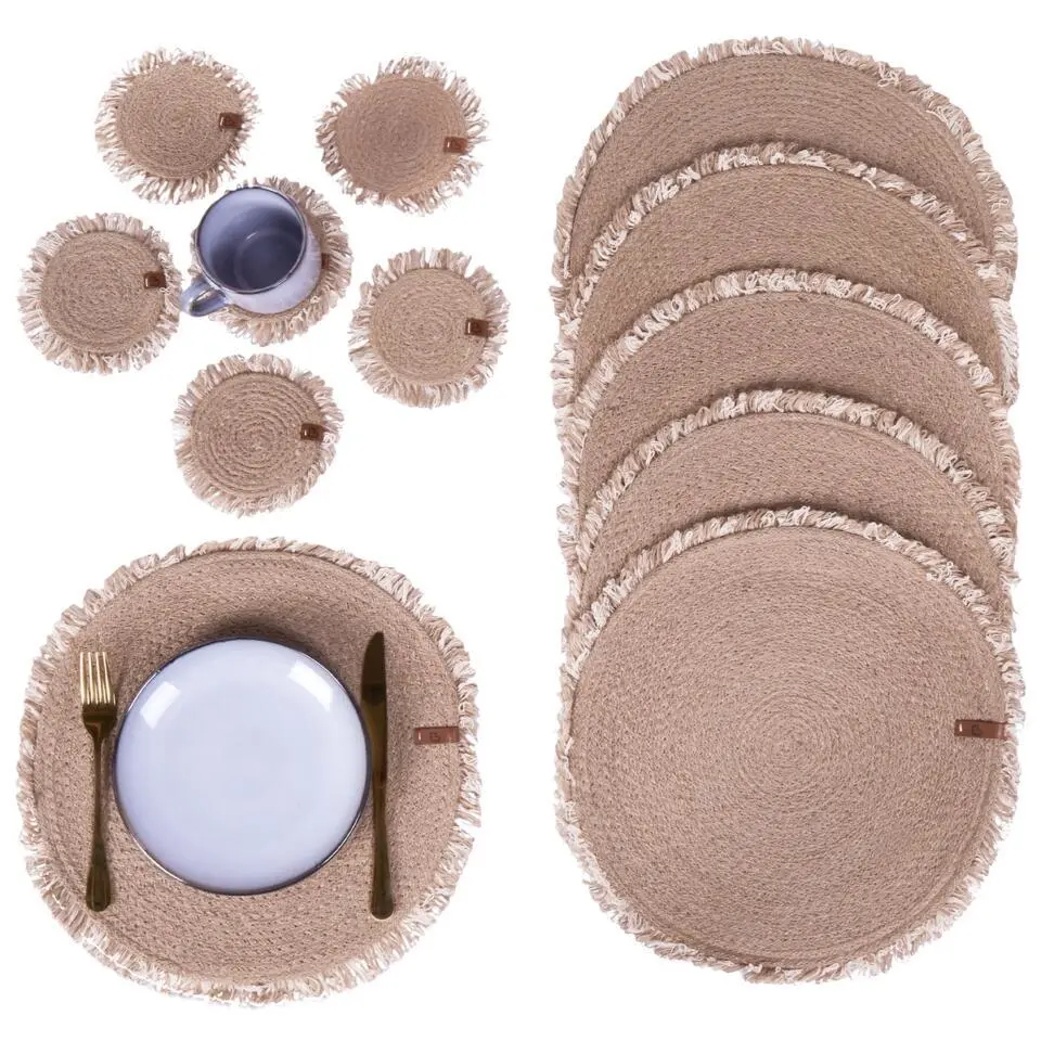 RIBBERY - Set van 12 placemats en onderzetters - Natuurlijk - Jute