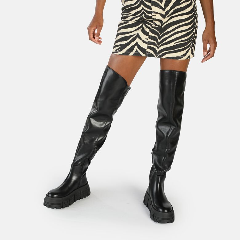 Ava Overknee Bottes vegan, noir