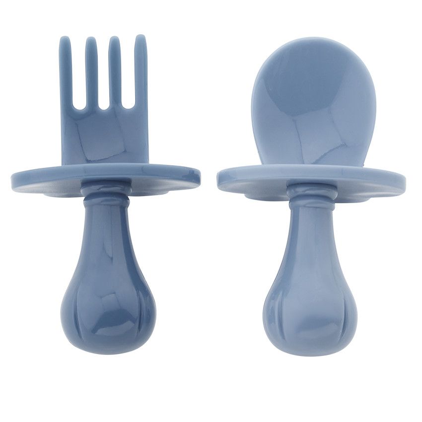 Lot de 2 couverts ergonomiques montessori Yummix - Bleu - Ecru