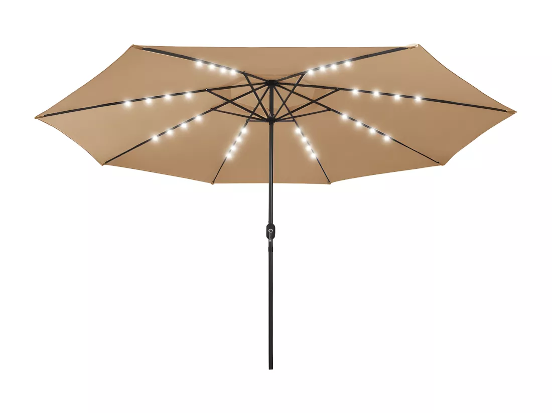 Parasol d'extérieur avec LED et mât en métal 400 cm Taupe