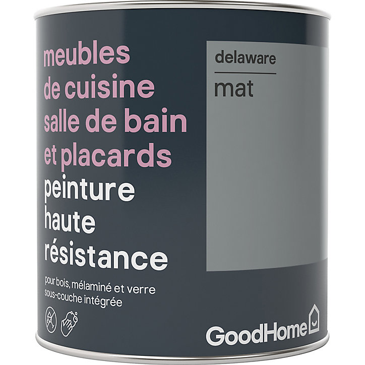 Peinture haute résistance meubles de cuisine salle de bain et placards GoodHome gris Delaware mat 0,75L