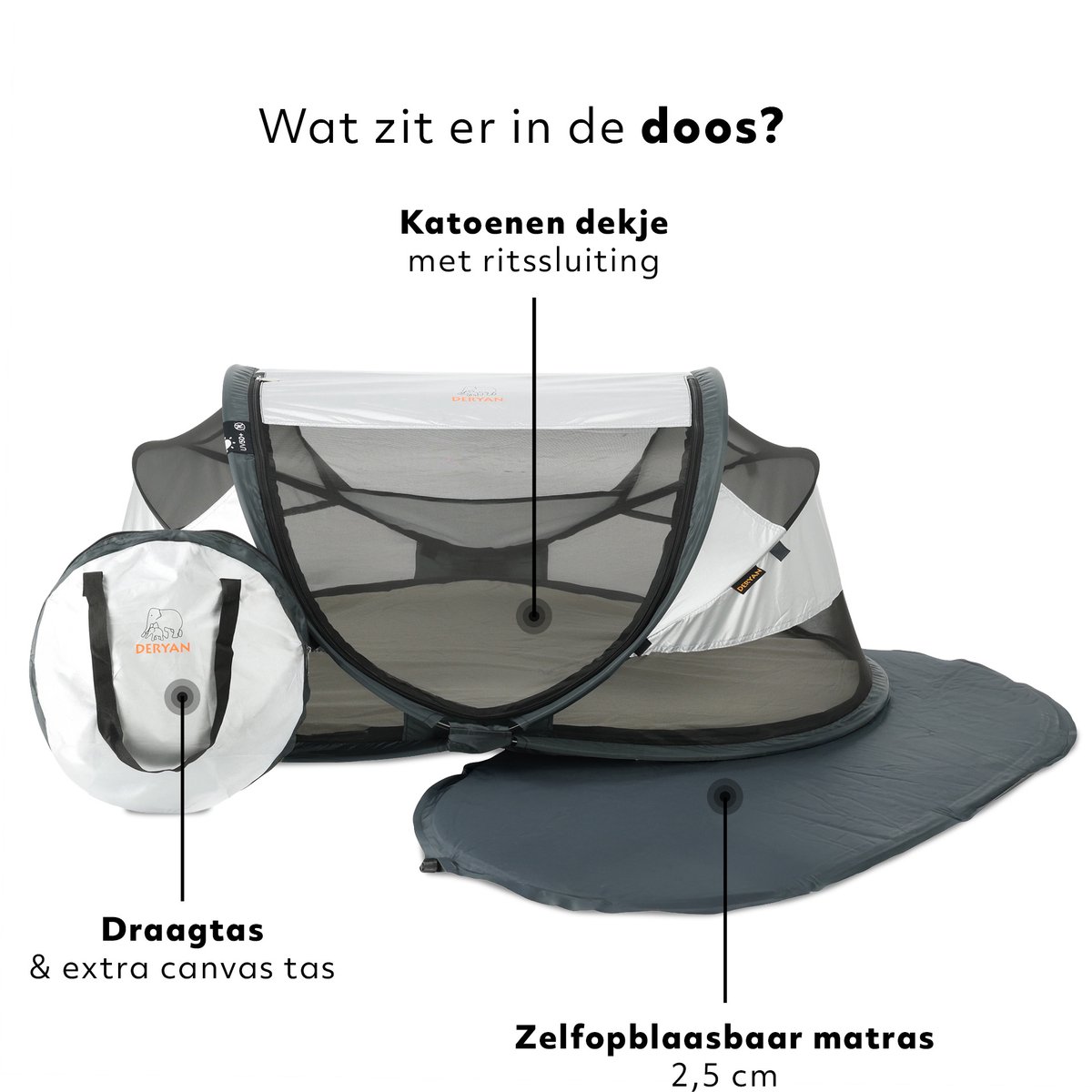 Deryan Baby Luxe campingbedje - Silver