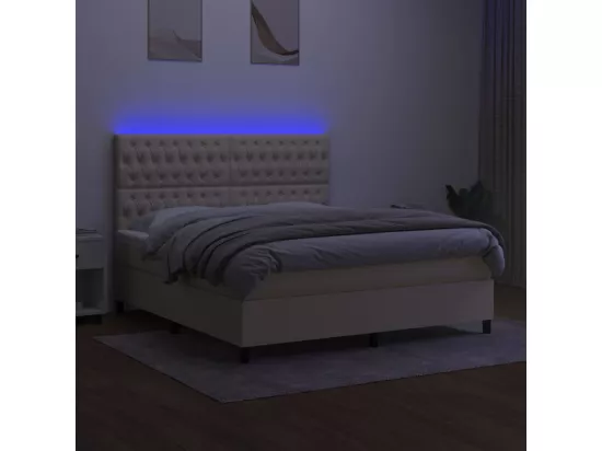 Sommier tapissier avec matelas et LED Crème 160x200 cm Tissu