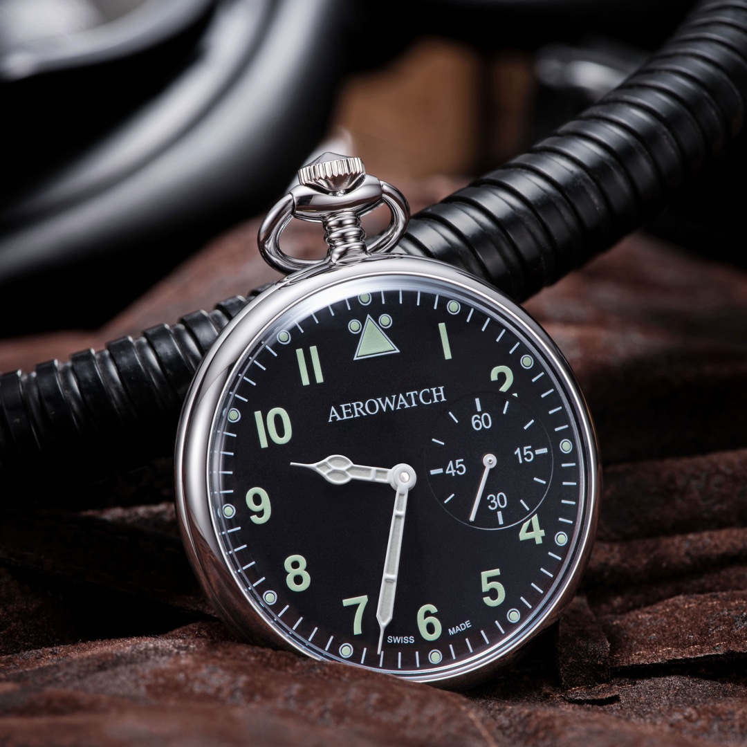 Aerowatch Taschenuhr Lépine Pilot Mechanical Silbrig / Schwarz Ø 48.5mm